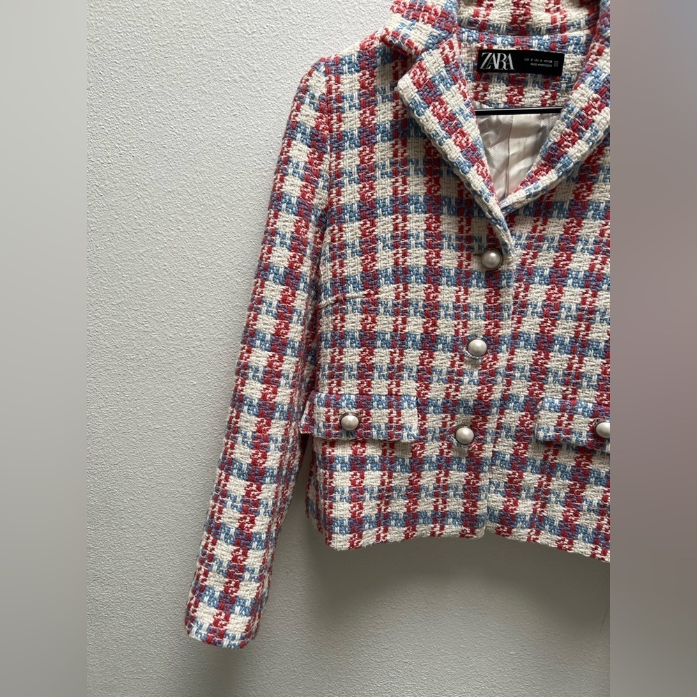 Zara pearl button multicolored textured jacket size small - Picture 3 of 9